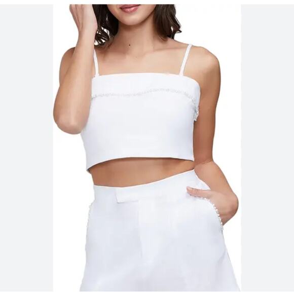 New Wildfox Odessa Cropped Top Beaded Spaghetti Straps Linen Blend White Size L - Picture 1 of 13